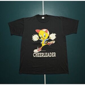 Vintage Tweety‎ Bird T Shirt Size XL 90s Looney Tunes Big Face Cheerleader Black